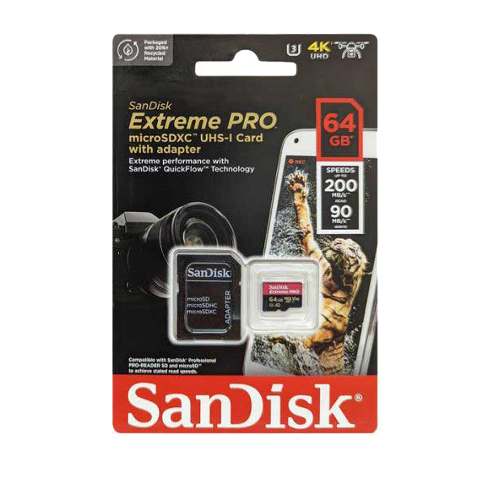 کارت حافظه سندیسک میکرو 64GB EXTREME PRO UHS-I micro SDXC 200MB